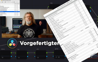 Michael J. Müller im DaVinci-Resolve-Kurs mit Node-Struktur und Kapitelliste – Projekt Wolffilms Academy