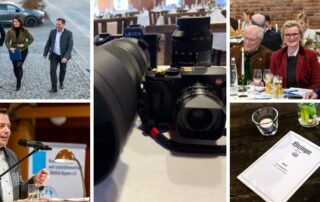 Collage vom Neujahrsempfang des DEHOGA Oberbayern im Gasthof Hirzinger: Gäste, Redner und Kamera