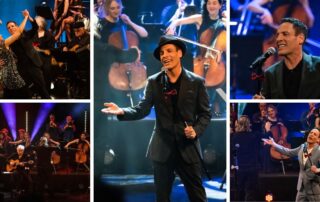Collage vom TV-Special mit Harald Reitinger im Metropoltheater: Sänger auf der Bühne mit Orchester