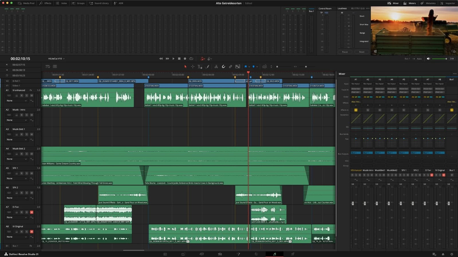 Sounddesign und Mischung auf der Fairlight-Seite