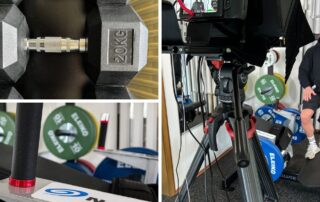 Collage vom Dreh bei Markus Hainz: Hanteln, Gewichte und der Trainer vor der Kamera