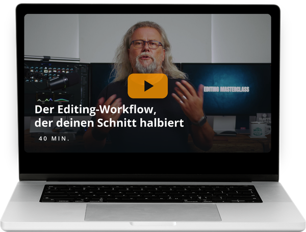 Das kostenlose Videotraining auf einem Laptop: Der Editing-Workflow, der deinen Schnitt halbiert, 40 Minuten