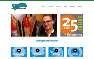 Startseite der Website von Malerbetrieb Kühnle mit Porträt und „25 Jahre“