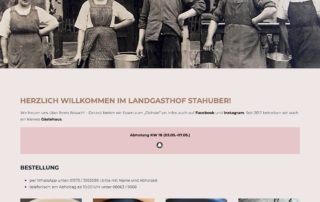 Website des Landgasthofs Stahuber mit historischem Familienfoto und Speisen