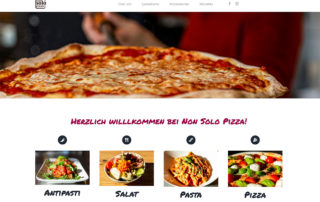 Startseite der Website von Non Solo Pizza mit Pizza und Gerichten Antipasti, Salat, Pasta, Pizza