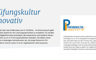 Titelseite „Prüfungskultur innovativ“ mit neuem Logo – Logoentwicklung für die Stiftung Bildungspakt Bayern