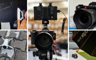 Collage zum Produktionsupdate: Leica-Kameras, Drohne und Softbox