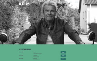 Startseite der neuen Website von Matthias Reim mit Schwarzweißporträt und Live-Terminen