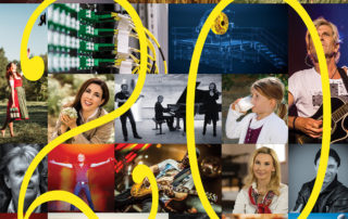 Collage aus Projektbildern mit großer gelber „20“ – 20 Jahre SamPlay